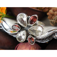 Garnet & White Topaz Sterling Silver Ring - Size 8