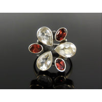 Garnet & White Topaz Sterling Silver Ring - Size 8