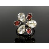 Garnet & White Topaz Sterling Silver Ring - Size 8