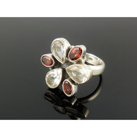 Garnet & White Topaz Sterling Silver Ring - Size 8