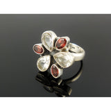 Garnet & White Topaz Sterling Silver Ring - Size 8