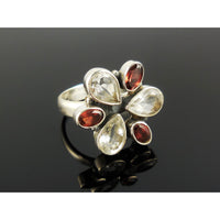 Garnet & White Topaz Sterling Silver Ring - Size 8