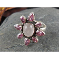 Kunzite & Rose Quartz Sterling Silver Ring - Size 7.75
