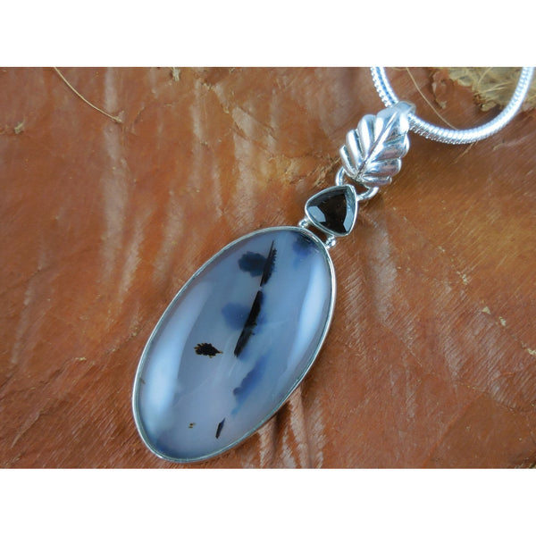 Montana Agate & Smoky Quartz Sterling Sivler Pendant/Necklace