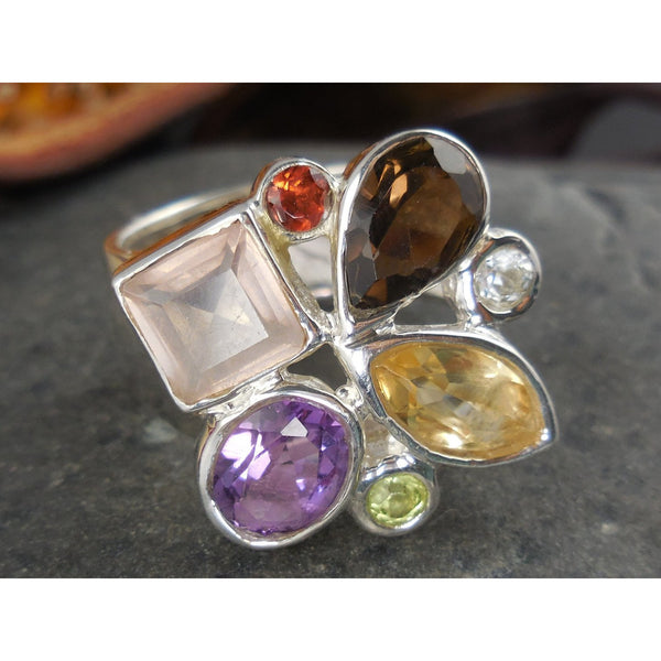 Multi-Gemstone Sterling Silver Ring - Size 7