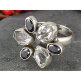 Herkimer Diamond (Quartz) and Onyx Sterling Silver Ring - Size 8.5