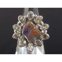 Cacoxenite & Herkimer Diamond (Quartz) Sterling Silver Ring - Size 8