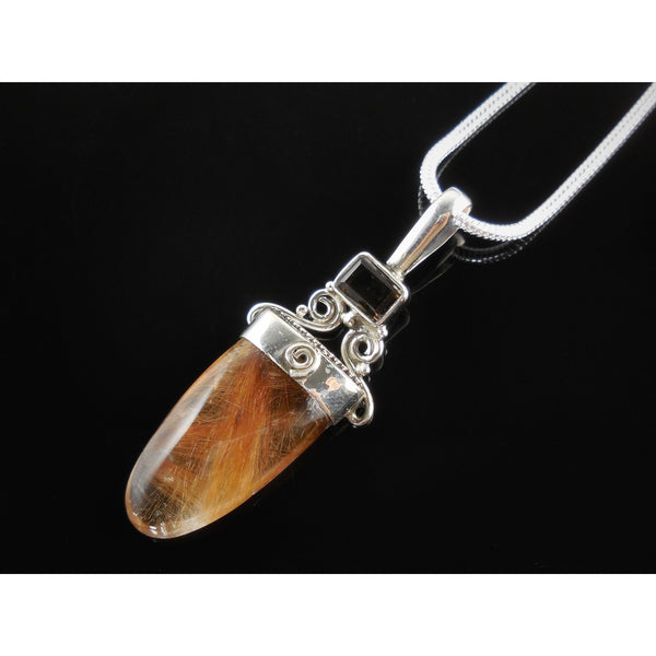 Rutilated & Smoky Quartz Sterling Silver Pendant/Necklace