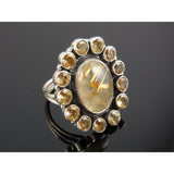 Golden Rutilated Quartz & Citrine Sterling Silver Ring - Size 9