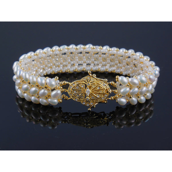 Handwoven Freshwater Pearl w/Vermeil Crystal Clasp Bracelet