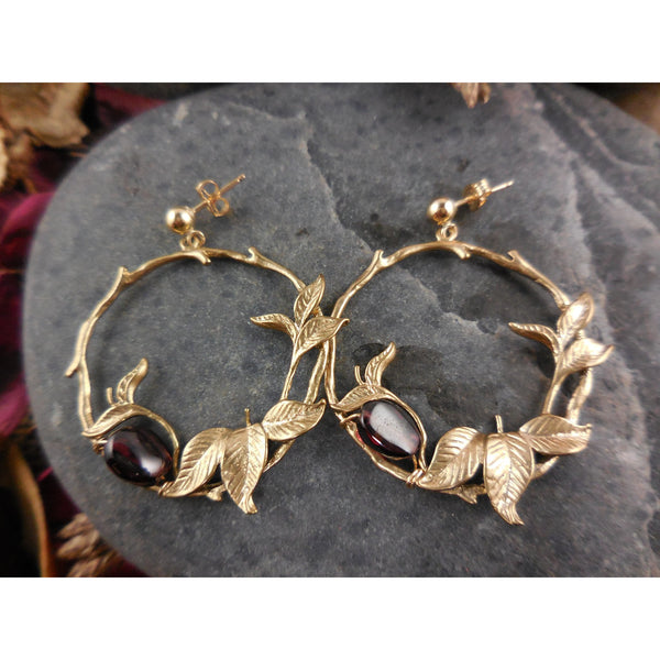 Gold-Filled Garnet Gemstone Hoop Earrings