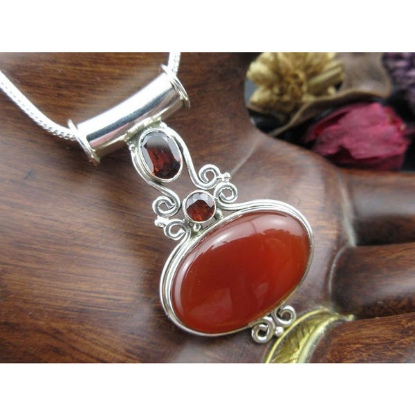 Carnelian and Garnet Sterling Silver Pendant/Necklace