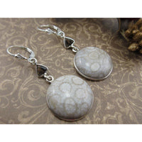 Fossilized Coral & Smoky Quartz Sterling Silver Earrings