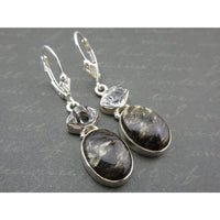 Golden Seraphinite & Herkimer Diamond (Quartz) Sterling Silver Earrings