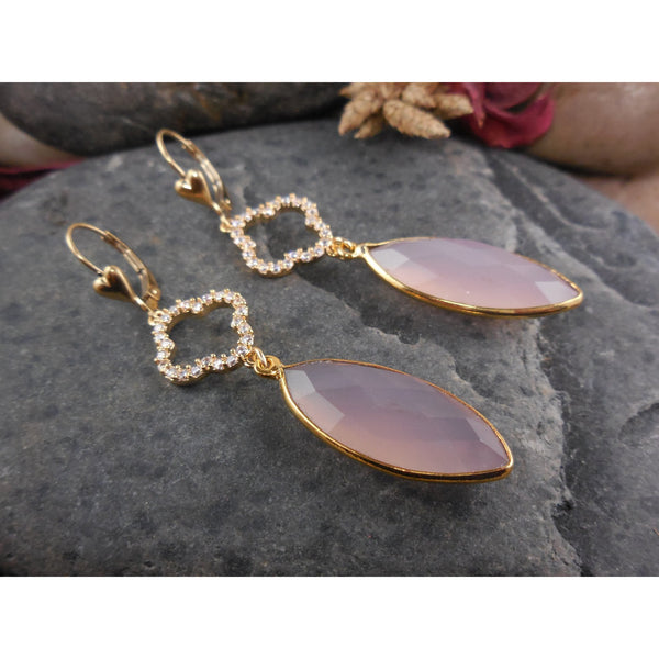 Gold-Filled Pink Chalcedony Gemstone Earrings