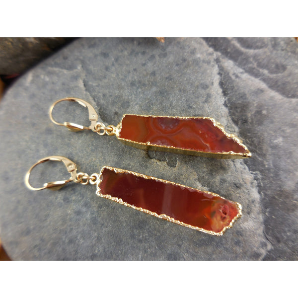 Gold-Filled Red Agate Earrings