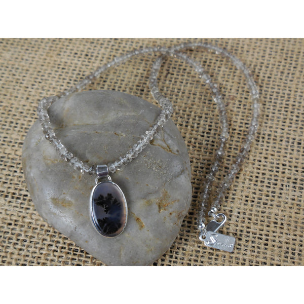 Sterling Silver Smoky Quartz and Dendritic Agate Necklace