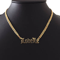 Personalized Gold-Plated Stainless Steel Name Necklace w/Curb Chain