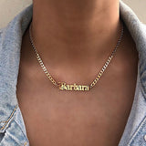 Personalized Gold-Plated Stainless Steel Name Necklace w/Curb Chain