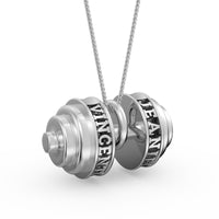 Personalized Sterling Silver w/CZ Dumbbell Pendant/Necklace - 2 Names