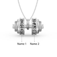 Personalized Sterling Silver w/CZ Dumbbell Pendant/Necklace - 2 Names