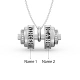 Personalized Sterling Silver w/CZ Dumbbell Pendant/Necklace - 2 Names