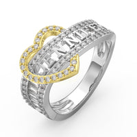 Personalized Jewelry Heart-Shaped Two-Toned w/CZ Accents Sterling Ring