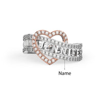 Personalized Jewelry Heart-Shaped Two-Toned w/CZ Accents Sterling Ring
