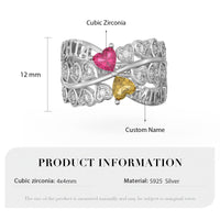 Personalized Sterling Silver w/Heart-Shaped CZ Ring (2 Names)