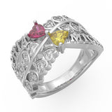Personalized Sterling Silver w/Heart-Shaped CZ Ring (2 Names)
