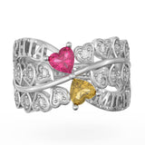 Personalized Sterling Silver w/Heart-Shaped CZ Ring (2 Names)