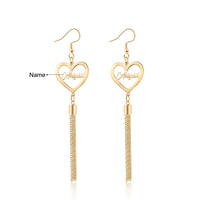 Personalized Heart Design w/Name Stainless Steel Tassel Earrings