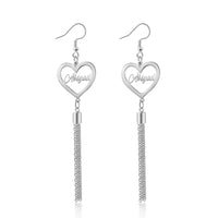 Personalized Heart Design w/Name Stainless Steel Tassel Earrings