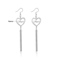 Personalized Heart Design w/Name Stainless Steel Tassel Earrings