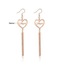 Personalized Heart Design w/Name Stainless Steel Tassel Earrings