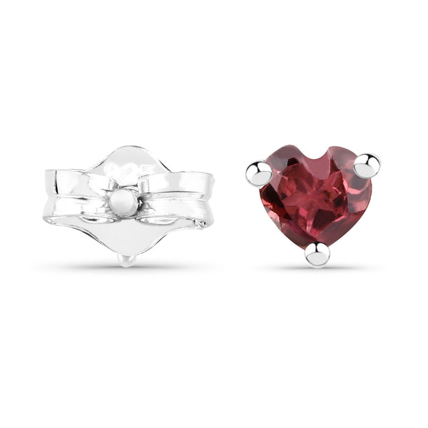 Genuine Rhodolite Garnet .925 Heart-Shaped Sterling Silver Post Earrings
