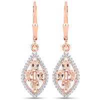 14kt Rose-Gold Plated Morganite and White Topaz .925 Sterling Silver Earrings