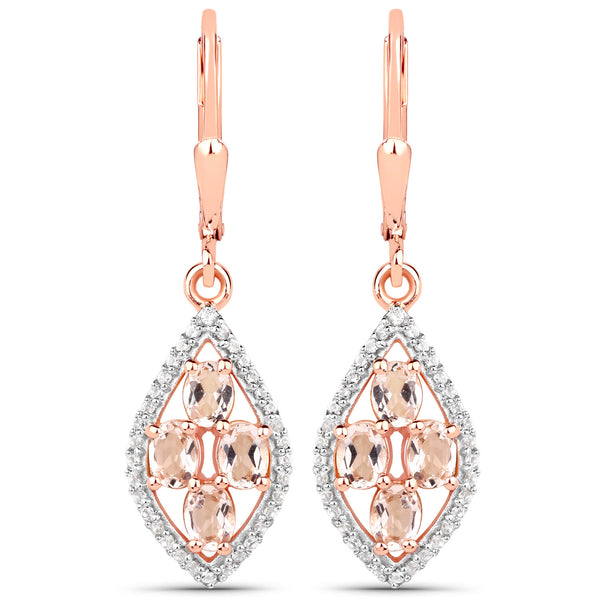 14kt Rose-Gold Plated Morganite and White Topaz .925 Sterling Silver Earrings