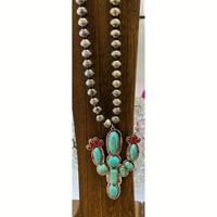 Faux Turquoise Silver-Plated Beaded Necklace