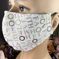 Handsewn Face Cover with Filter Pocket, Bendable Nose Wire, & Adjustable Elastic - Faith, Love, Hope, Home - 5 Sizes