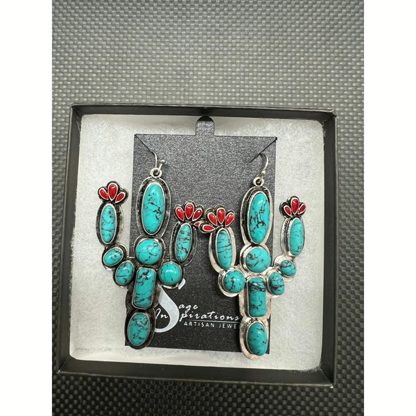 Faux Turquoise Silver-Plated Earrings