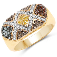 Multi-Colored Natural Diamond Vermeil .925 Ring